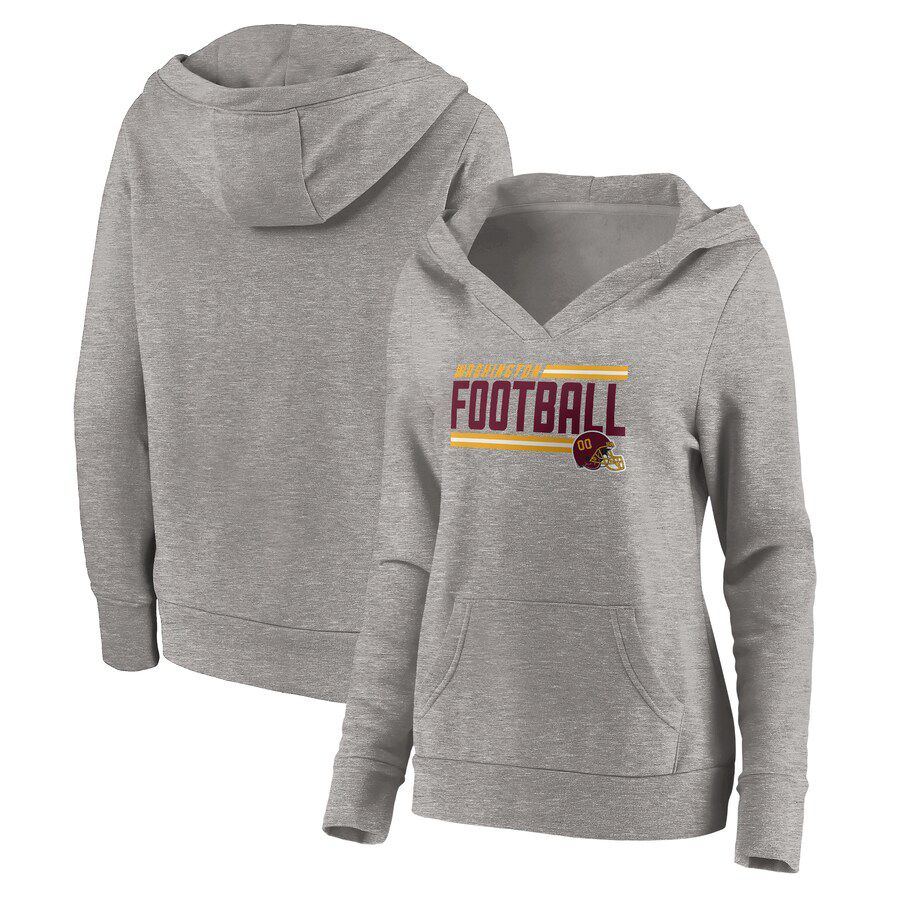 Women Washington Football Team Fanatics Branded Heathered Gray On Side Stripe V-Neck Pullover Hoodie->women nfl jersey->Women Jersey